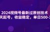 2024视频号最新过原创技术，三天起号，收益稳定，单日500-1K