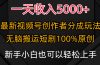 一天收入5000+，视频号创作者分成计划，最新100%原创玩法，小白也可以轻…