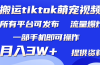 搬运Tiktok萌宠类视频，一部手机即可。所有短视频平台均可操作，月入3W+