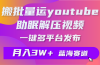 批量搬运YouTube解压助眠视频 一键多平台发布 月入2W+