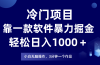 冷门项目，靠一款软件暴力掘金日入1000＋，小白轻松上手第二天见收益