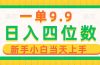 一单9.9，一天轻松四位数的项目，不挑人，小白当天上手 制作作品只需1分钟