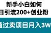 新手小白日引流200+创业粉,通过卖项目月入3W+