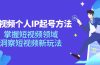 短视频个人IP起号方法，掌握 短视频领域，洞察 短视频新玩法（68节完整）