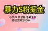 单人单机日引千粉，变现1000+，S粉流量掘金计划攻略