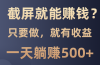 截屏就能赚钱？0门槛，只要做，100%有收益的一个项目，一天躺赚500+