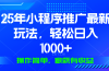 25年微信小程序推广最新玩法，轻松日入1000+，操作简单 做就有收益