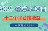 2025年零成本项目,十二个平台撸收益,单号一天轻松200+