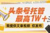 【头条号托管 】团队提供文章视频，你发布，每天5分钟，最高躺挣1W+