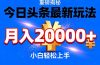 今日头条代运营最新玩法，轻轻松松月入20000＋