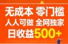 无成本，零门槛，人人可做，全网独家，真实日收益500+