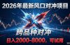 2026创业新风口！最新对冲！跨品种对冲！日收益2000-6000+